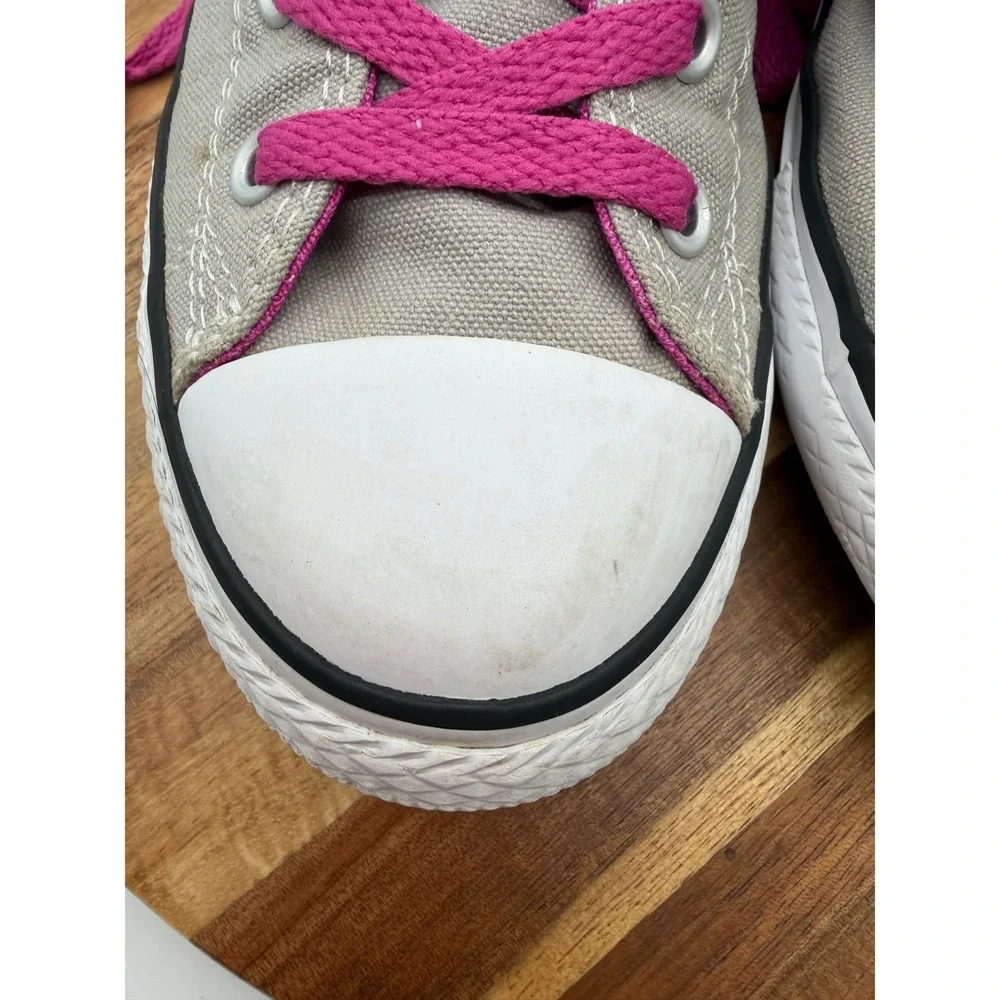 Converse All Star Low Top Junior Size 5 Sneakers Grey Cream Pink Laces 0515